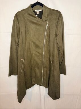 Feratwlli Olive Asymmetrical Zip Faux Suede Jacket